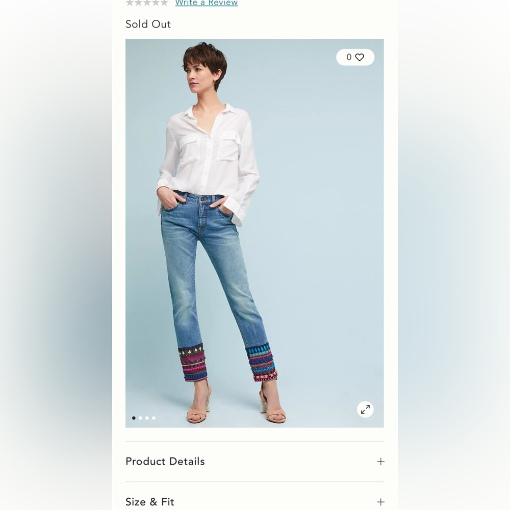 Pilcro Light Slim Straight Jeans with Colorful Embroidered Hem